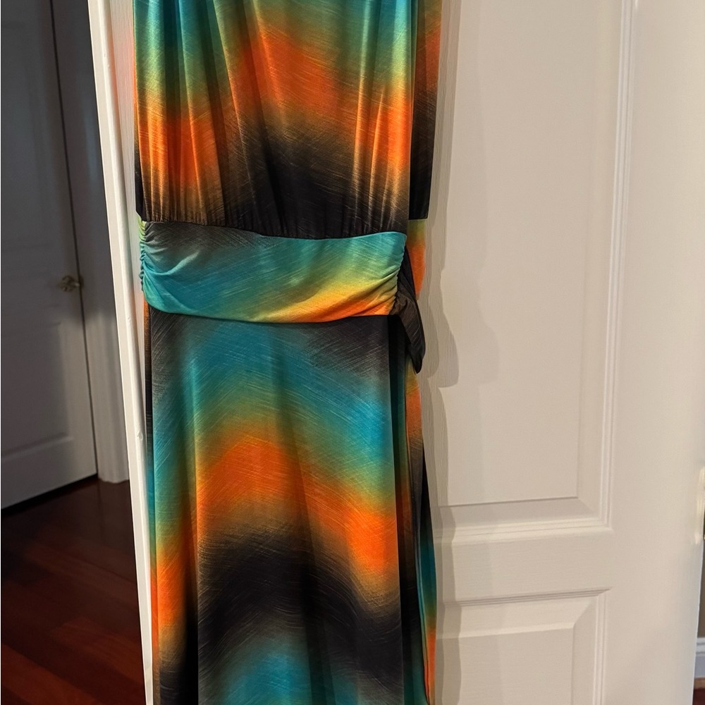 Veronica M Green and Orange Sleeveless Sundress Maxi